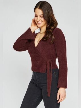Gentle Fawn brown fuzzy wrap sweater Small cozy Balletcore Workwear